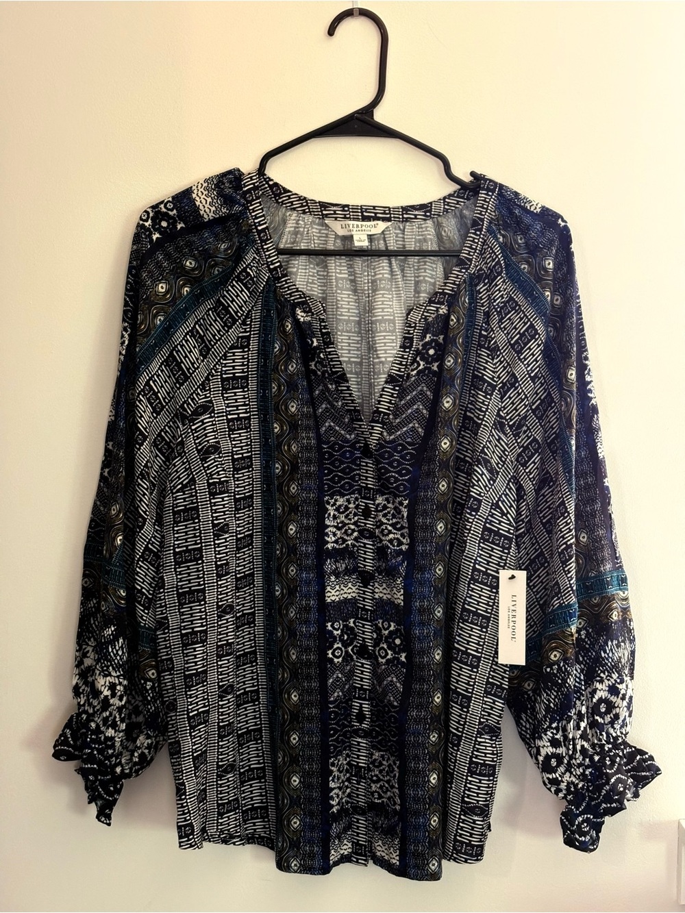 NWT Liverpool Navy and Black Printed V-Neck Tunic